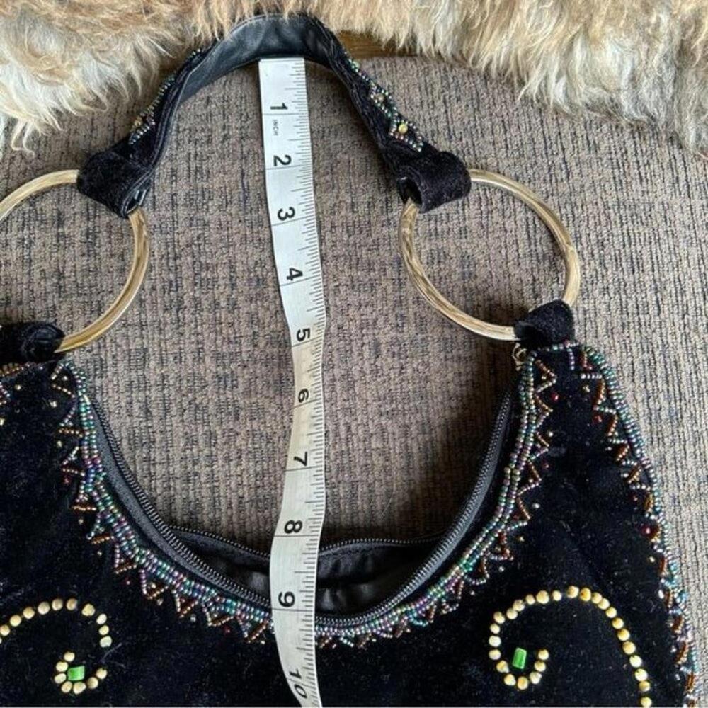 VINTAGE Boho Crescent Beaded Feather Embellished Hobo Shoulder Bag LIKE NEW - Picture 14 of 15